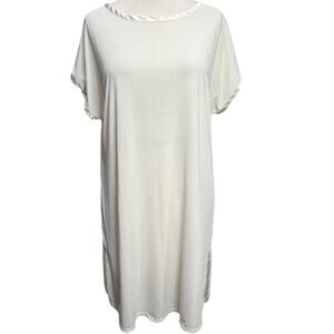 Josie Natori Sleep Shirt Womens M Ivory Side Slit Lightweight Comfort Nightgown